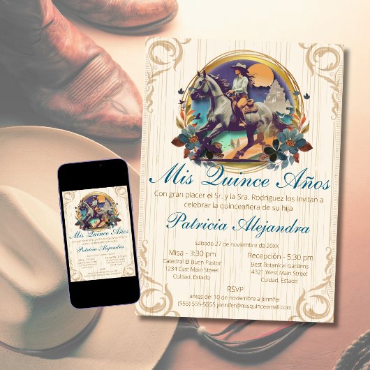 Rustieke Spaanse Quinceañera Mis Quince Blauw West Kaart