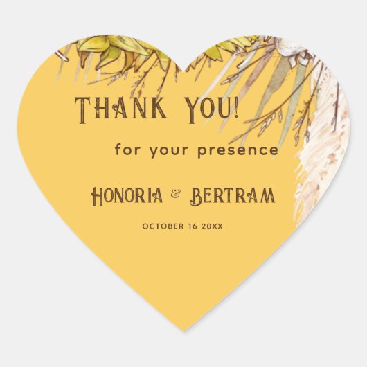 Rustieke Spice Mosterd Zonnebloem Bridal Hart Sticker (Voorkant)