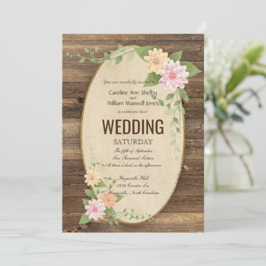 Rustieke Spring Flower Wedding Invitation Kaart (Staand voorkant)