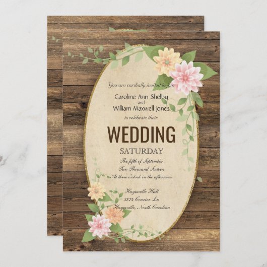 Rustieke Spring Flower Wedding Invitation Kaart (Voorkant / Achterkant)