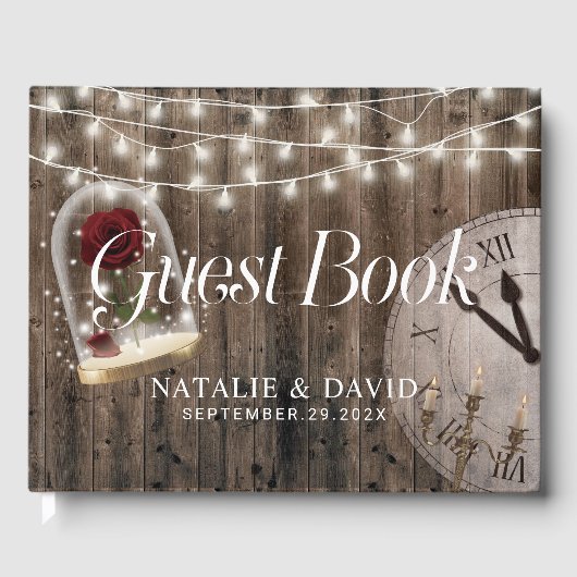 Rustieke Sprookje Roos Glazen Dome Bruiloft Gastenboek (Voorkant)