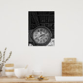 Rustieke  stationsklok in zwart-wit poster (Keuken)