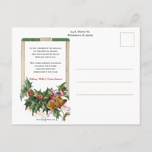 Rustieke stenen kerk in de winter met Holly Briefkaart (Achterkant)