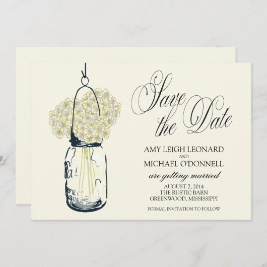 Rustieke stenen pot Hydrangrea Save the Date Kaart (Voorkant / Achterkant)