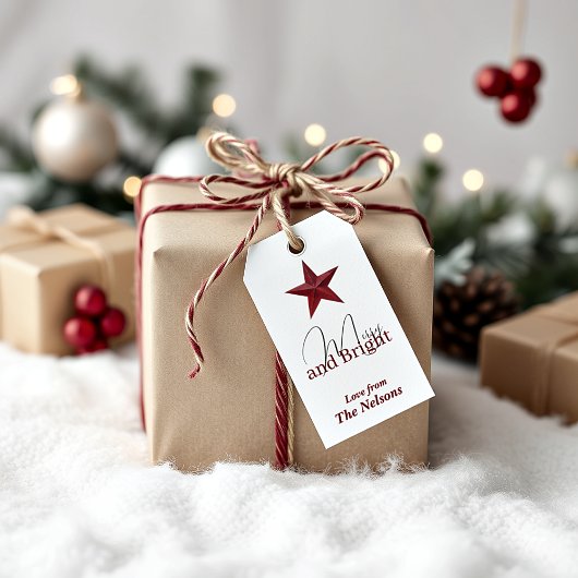 Rustieke ster Merry & Bright gepersonaliseerd Cadeaulabel
