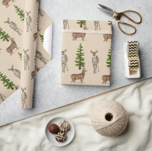 Rustieke stijl herten- en dennenboompatroon cadeaupapier