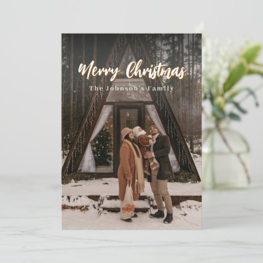 rustieke stijlvolle script kerstfamilie feestdagenkaart (Staand voorkant)