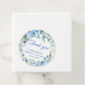 Rustieke Stof Blauw Bloemig gouden frame bruidsdou Bedankjes Labels (In situ)