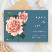 Rustieke Stof Blauw Perzik Rozen Bruiloft Save The Date