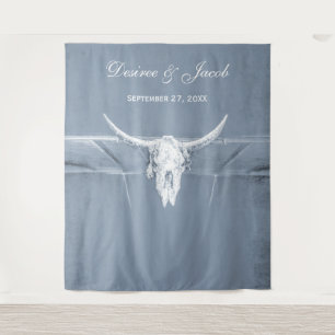 Rustieke Stof Blauw Wit Western Koeien Schedel Ach Wandkleed