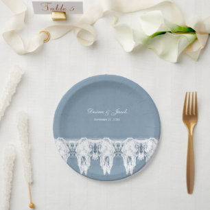 Rustieke Stof Blauw Witte Koeien Schedels Patroon  Papieren Bordje