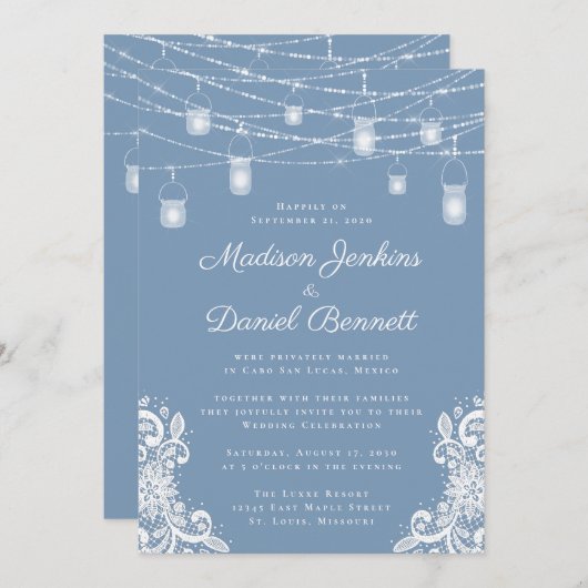 Rustieke Stoffige Blauwe Lichten Bruiloft Viering Kaart (Voorkant / Achterkant)