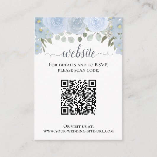 Rustieke Stoffige Blauwe Rozen Bruiloft Website QR Informatiekaartje (Voorkant)