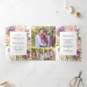 Rustieke Stoffige Plum Paarse Blush Roze Bloemen B Drieluik Uitnodiging (Binnen)