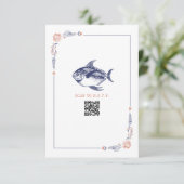 Rustieke Strand Bruiloft Rode & Blauwe Vis RSVP (Staand voorkant)