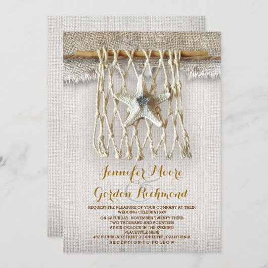 rustieke strand bruiloft uitnodiging (Voorkant / Achterkant)