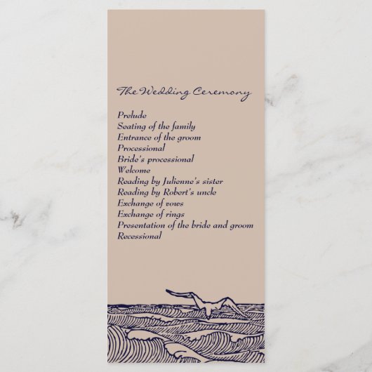 Rustieke strand oceaan golven bruiloft ceremonie p programma (Achterkant)