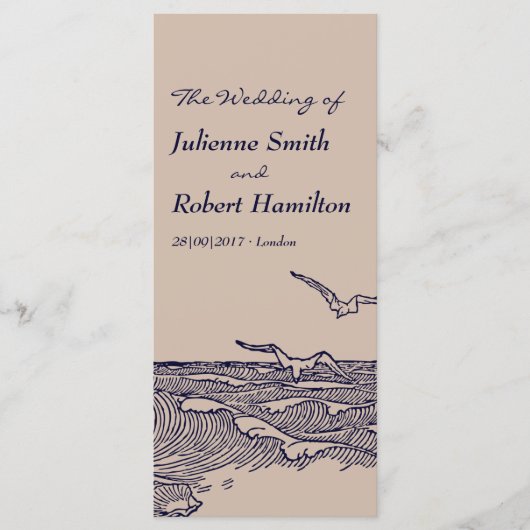 Rustieke strand oceaan golven bruiloft ceremonie p programma (Voorkant)