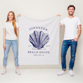 Rustieke strandhuis familienaam nautisch | Blauw Fleece Deken