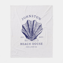 Rustieke strandhuis familienaam nautisch | Blauw Fleece Deken