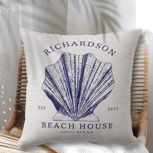 Rustieke strandhuis familienaam nautisch Blauw Kussen