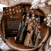 Rustieke String Lichten, Foto & Hout Wedding Bedankkaart