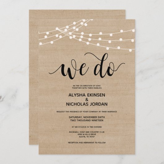 Rustieke string lichten We Do Wedding Invitation K Programma (Voorkant / Achterkant)