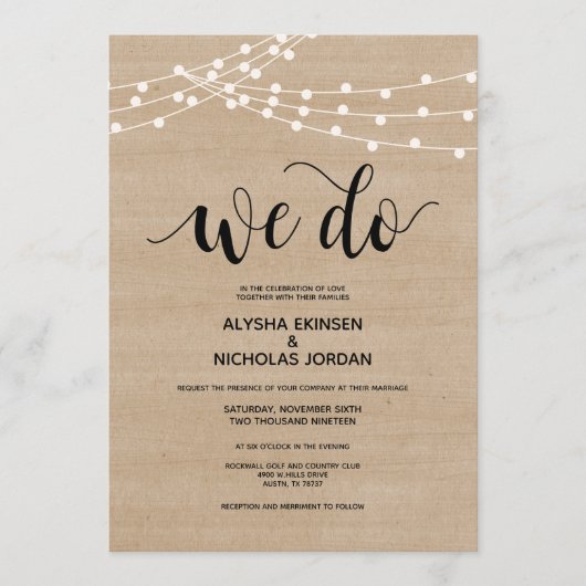 Rustieke string lichten We Do Wedding Invitation K Programma (Voorkant)