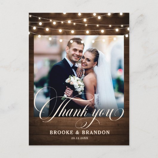 Rustieke String Lights Bruiloft Dank u Briefkaart (Voorkant)