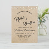 Rustieke  String Lights Bruiloft Kaart (Staand voorkant)