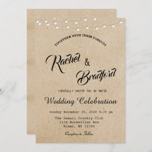 Rustieke  String Lights Bruiloft Kaart