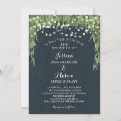 Rustieke String Lights bruiloft uitnodiging - Navy (Voorkant)