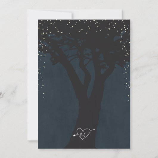 Rustieke String Lights bruiloft uitnodiging - Navy (Achterkant)