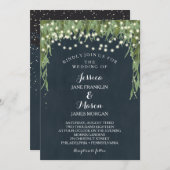 Rustieke String Lights bruiloft uitnodiging - Navy (Voorkant / Achterkant)