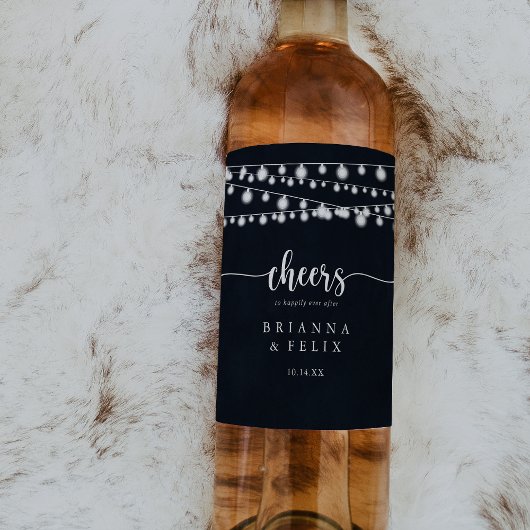 Rustieke String Lights Cheers Bruiloft Wijn Labels Etiket