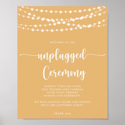 Rustieke String Lights Geel Unplugged Ceremonie Poster (Voorkant)