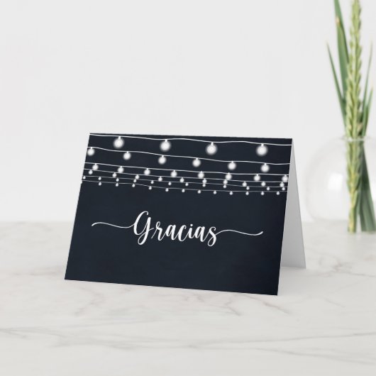 Rustieke String Lights Gevouwen Bruiloft Gracias K Bedankkaart (Voorkant)