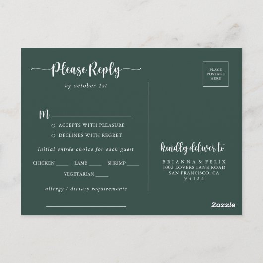 Rustieke String Lights Groen Menu Keuze RSVP (Achterkant)