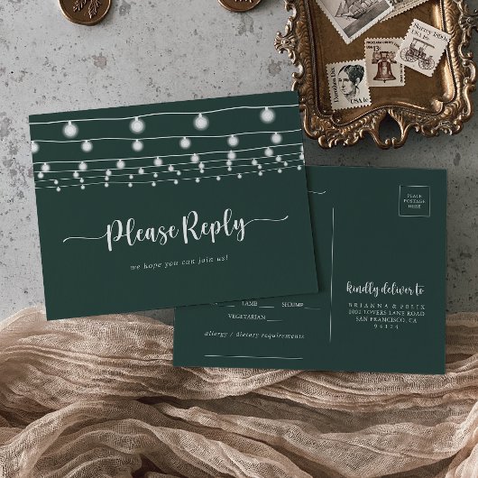 Rustieke String Lights Groen Menu Keuze RSVP