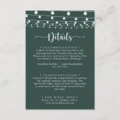 Rustieke String Lights Groene bruiloft Details Informatiekaartje (Voorkant)