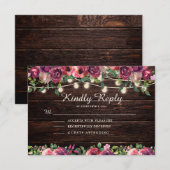 Rustieke String Lights Hout Bourgogne Bloemen RSVP Kaartje (Voorkant / Achterkant)
