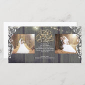Rustieke String Lights Hout Lace Wedding Dank u Bedankkaart (Voorkant / Achterkant)
