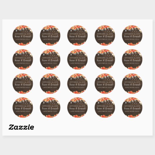 Rustieke String Lights Hout Poppy trouwdatum Ronde Sticker (Vel)