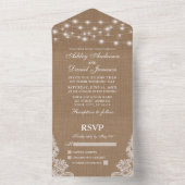 Rustieke String Lights Kant Burlap Bruiloft All In One Uitnodiging (Binnen)