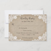 Rustieke String Lights Kant Burlap Harten Bruiloft RSVP Kaartje (Achterkant)