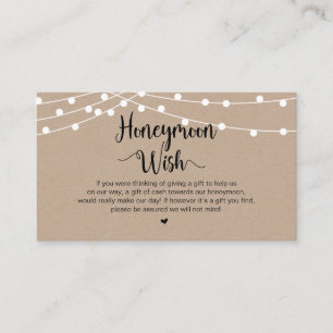 Rustieke String Lights, Kraft, Honeymoon Wish Informatiekaartje