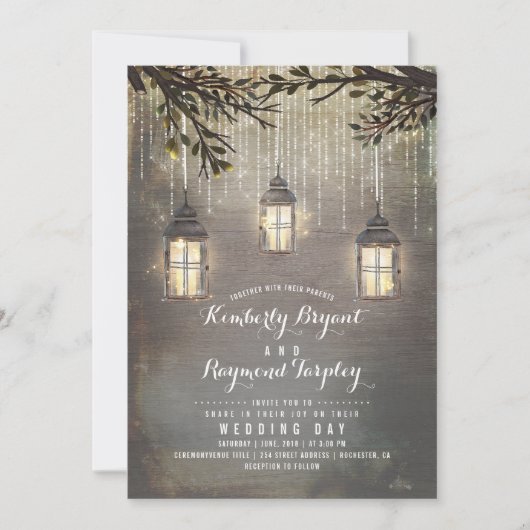 Rustieke String Lights Lantaarns Land Bruiloft Kaart (Voorkant)