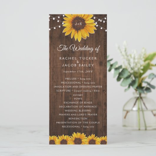 Rustieke String Lights Mason Jar Bruiloft Programma (Staand voorkant)