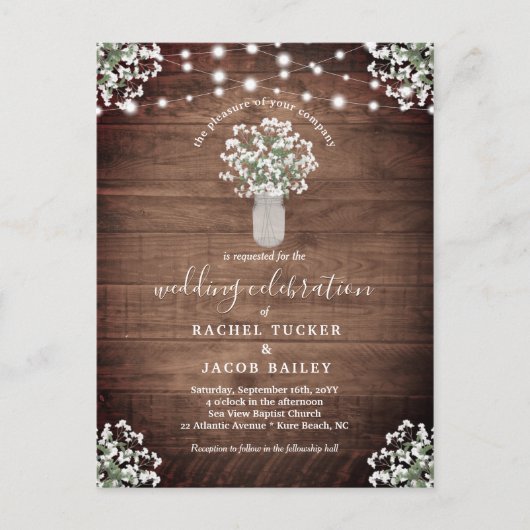 Rustieke String Lights Mason Jar Budget Bruiloft Briefkaart (Voorkant)