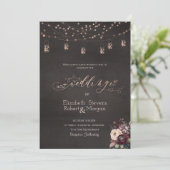 Rustieke String Lights Mason Jar Rozen Bruiloft Kaart (Staand voorkant)